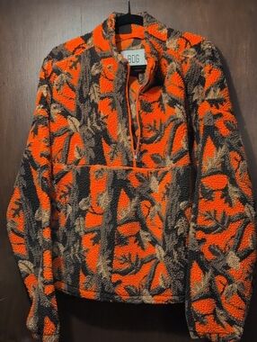 BDG Men's Half-Zip Sherpa Sweater in Bright Orange, Brown, Tan